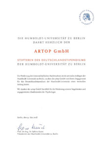 artop Deutschlandstipendium Urkunde